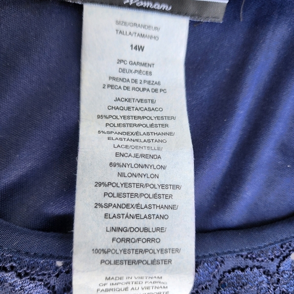 R&M Richards Women's Navy Blue Top  Sparkle Elegant Stretch 3/4 Sleeve Sz 14W - Picture 9 of 12